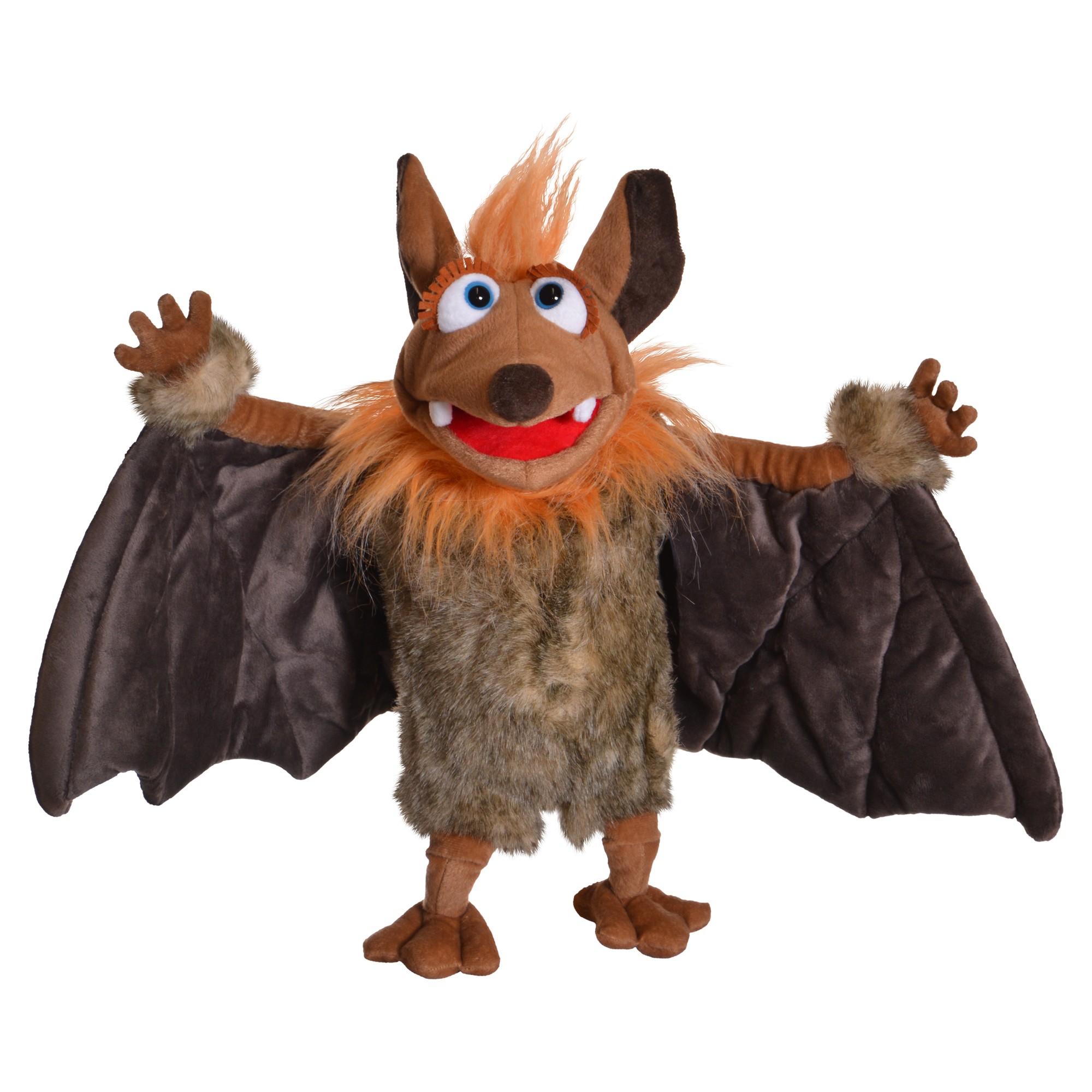 Living Puppets hand puppet Tamika the bat with spread brown wings and blond tuft