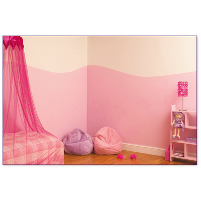 funtosee Wandsticker Blumenwelt, unbeklebtes rosa Kinderzimmer mit Betthimmel, Sitzsäcken und Regal vor der Dekoration