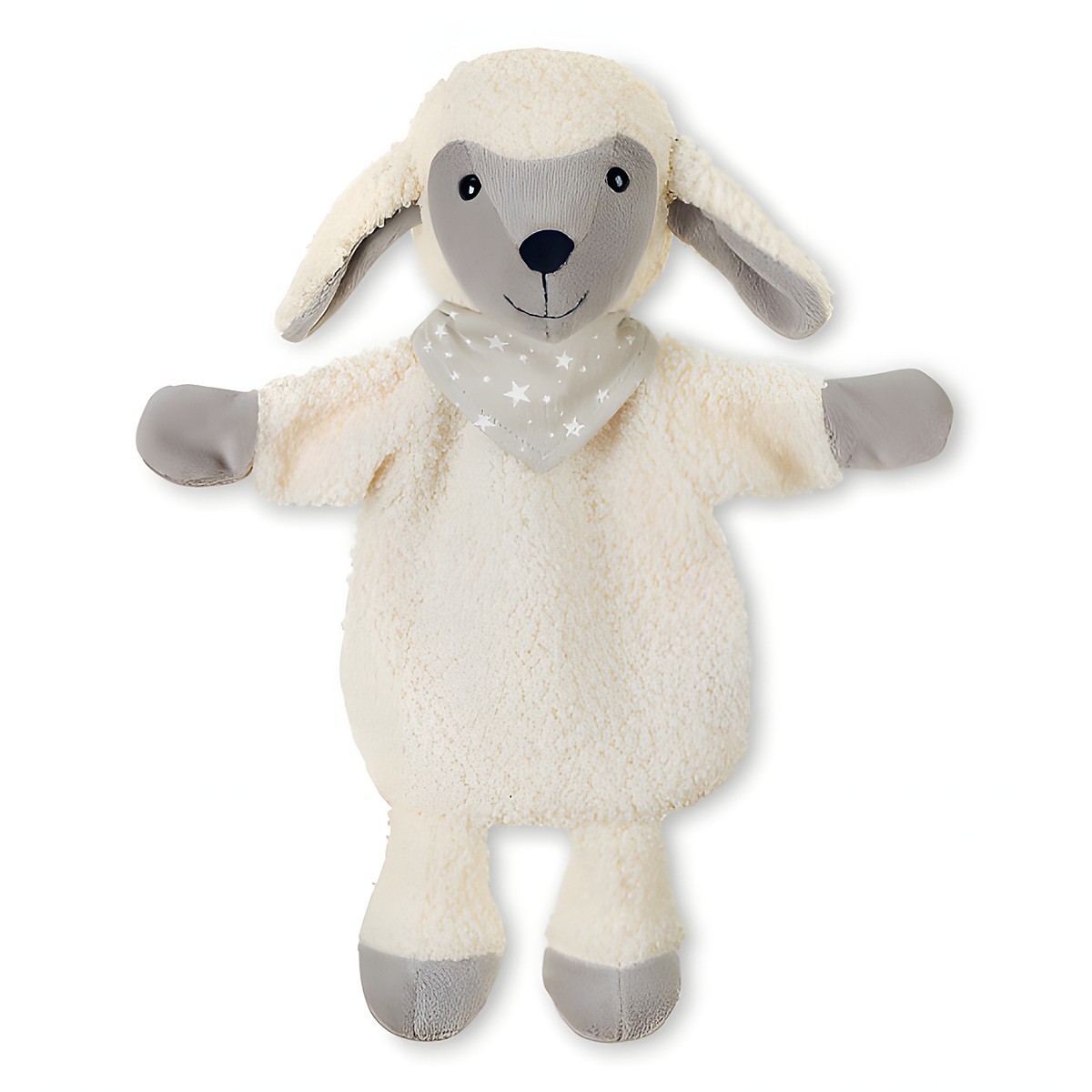 Sterntaler Baby-Handpuppe Schaf Stanley, cremefarbenes Lockenfell mit grauem Gesicht und Sternentuch