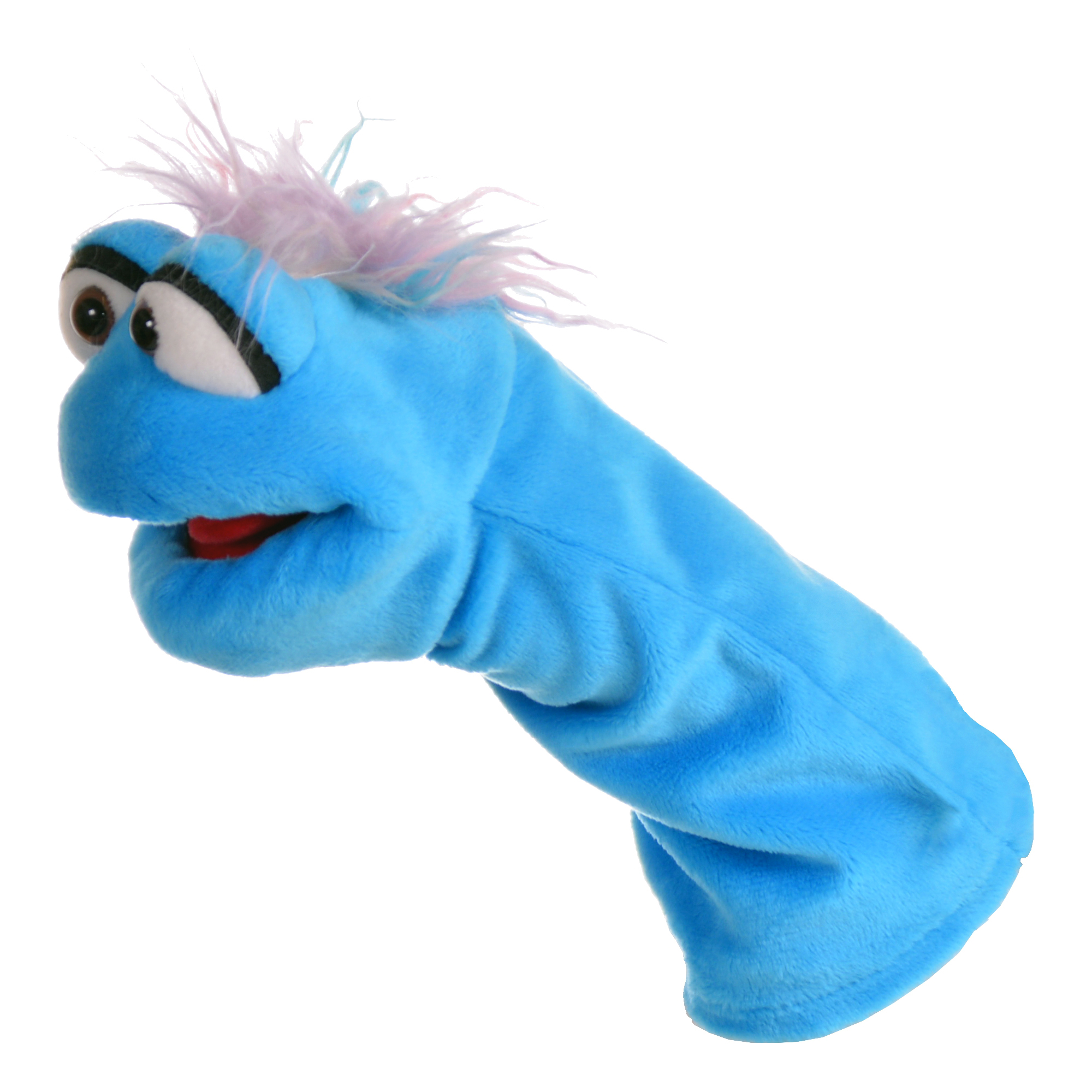 Living Puppets Strumpfhandpuppe Büffelchen, hellblau mit rosa Haarschopf, Seitenansicht