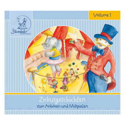 Sterntaler audio CD Zirkusgeschichten, CD cover showing a balancing elephant and a ringmaster in a top hat
