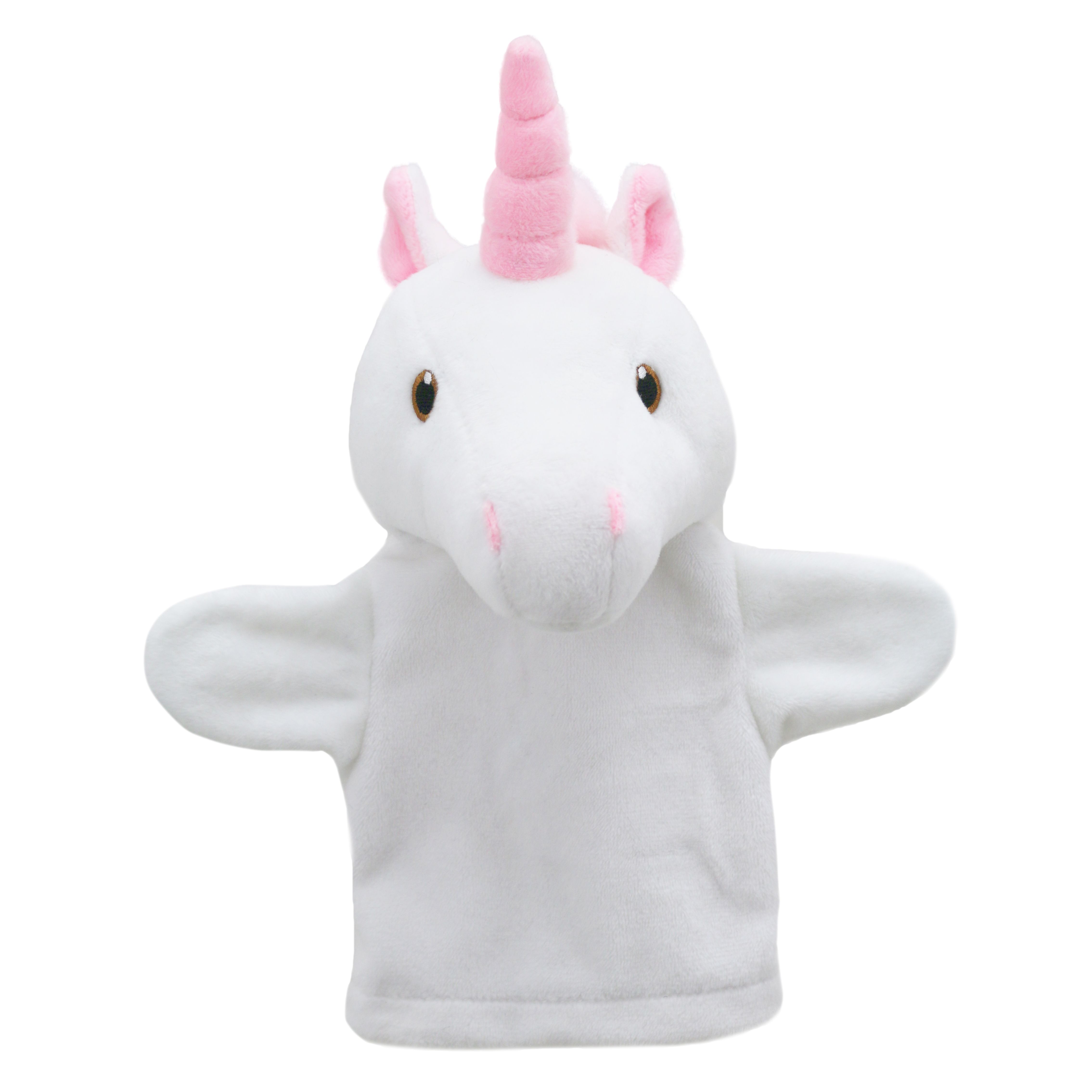 The Puppet Company Baby-Handpuppe Einhorn, weiße Handpuppe mit rosafarbenem Horn und rosa Ohren