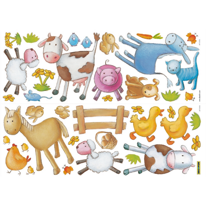 decofun Wandsticker Animal Farm, Kuh, Vogel, Hase, Katze, Pferd, Schafe, Enten und Huhn mit Zaun als Klebebogen