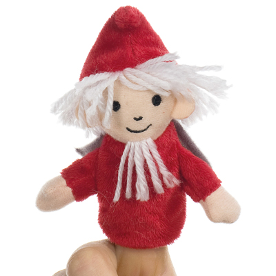 Heunec finger puppet Sandmaennchen from the 6-piece set, red pointed cap and red robe with white hair and beard