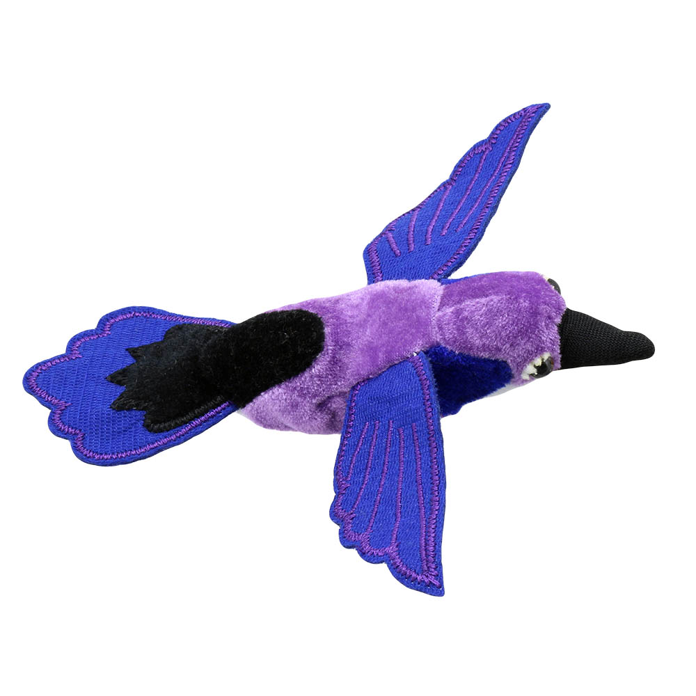 The Puppet Company Fingerpuppe Kolibri, violetter Vogel mit blauen Flügeln und schwarzem Kopf, Flugpose