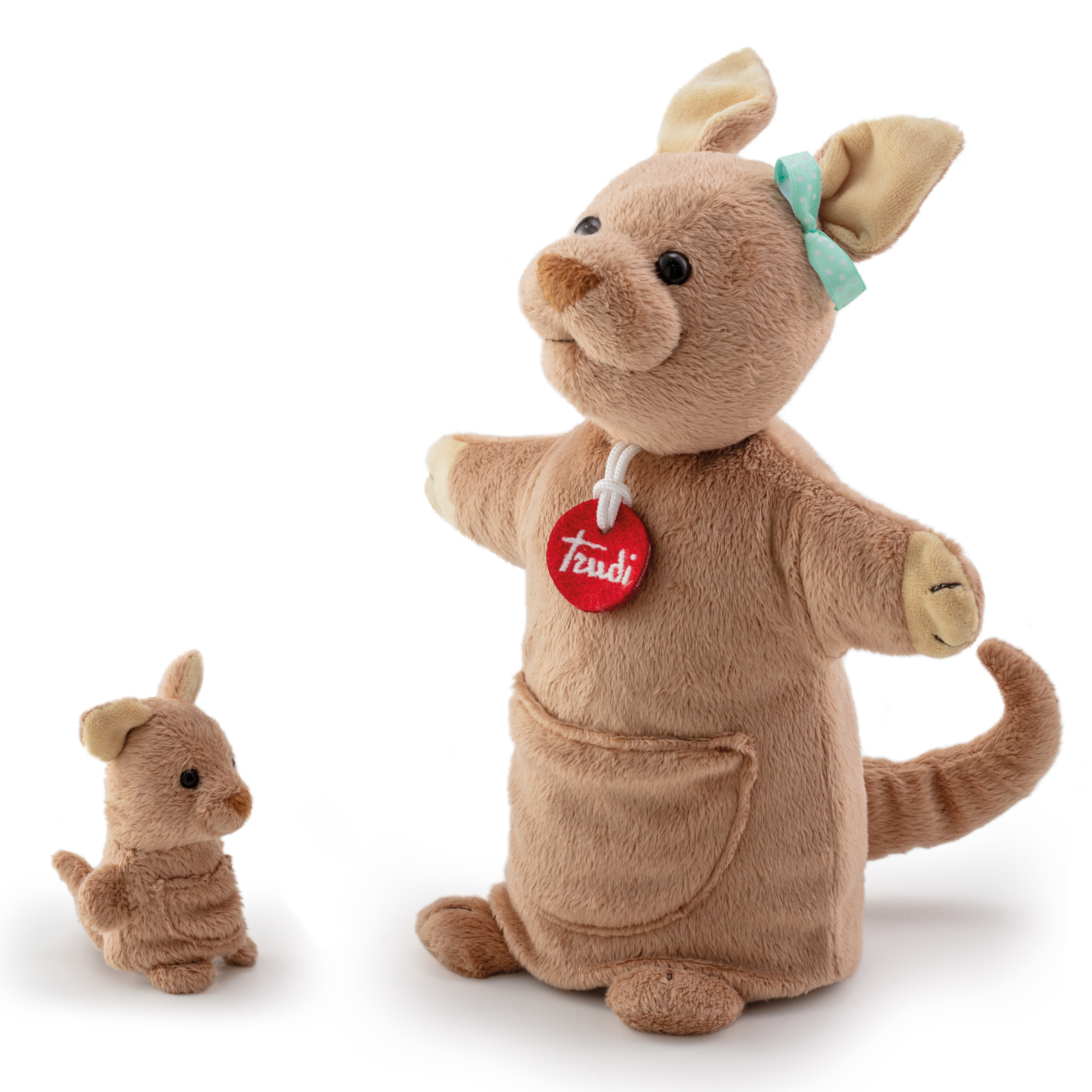 Handpuppe Känguru mit Fingerpuppe Kängurubaby von Trudi