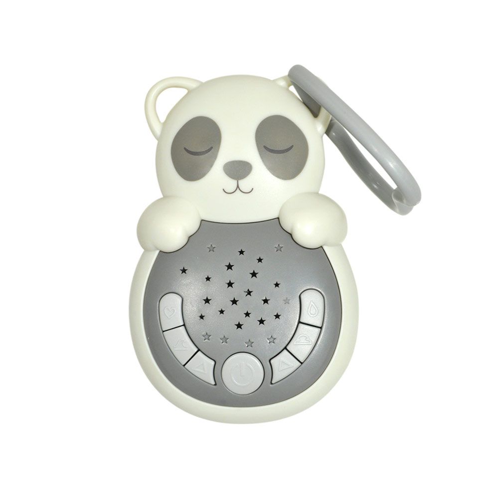 Cloud b Einschlafhilfe Sweet Dreamz on the Go Panda, weiß-graues Gerät mit Sternenmuster und Clip, Frontansicht