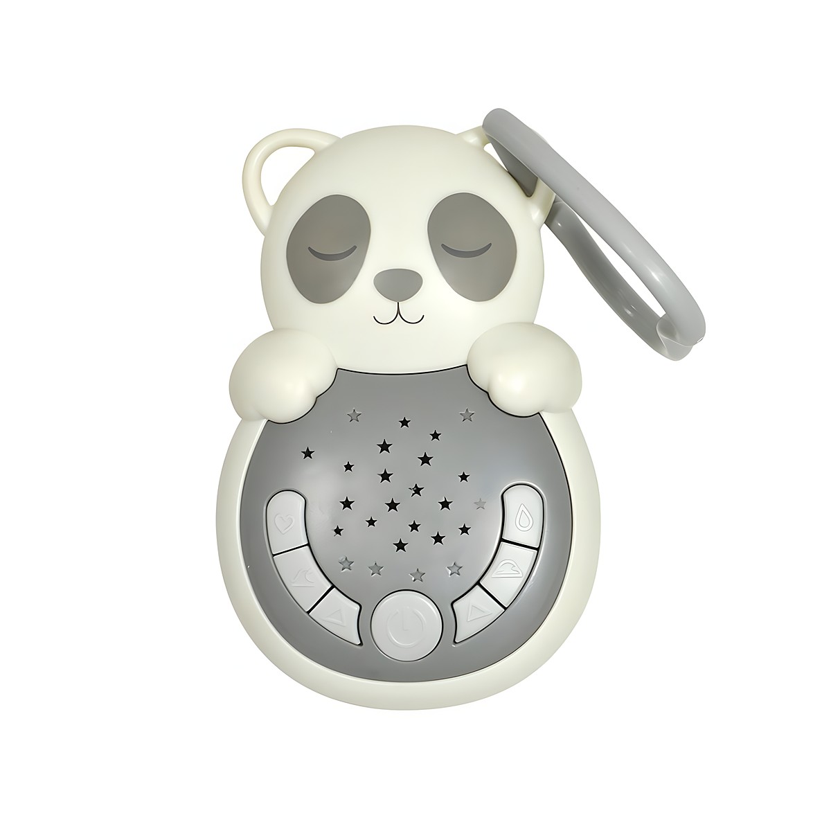 Cloud b Einschlafhilfe Sweet Dreamz on the Go Panda, weiß-graues Gerät mit Sternenmuster und Clip, Frontansicht