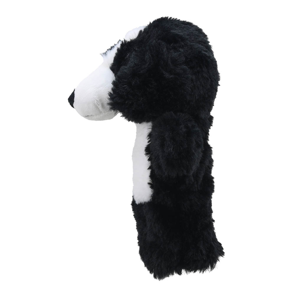 The Puppet Company Handpuppe Border Collie, Rückansicht mit schwarzem Fell und angedeuteten Ohren
