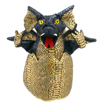 Hand puppet black baby dragon in egg - Puppet Company
