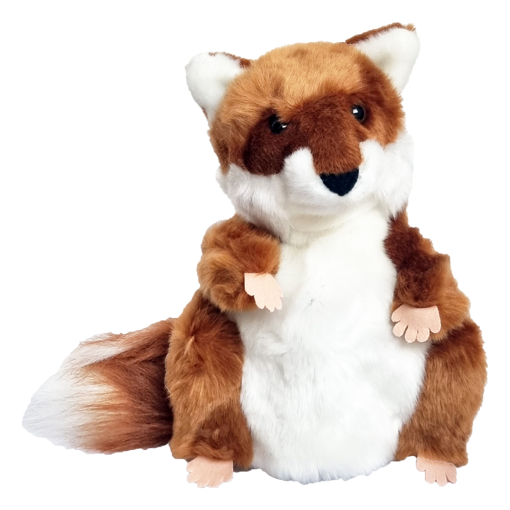 The Puppet Company Handpuppe Fuchs, naturgetreue braun-weiße Fuchs-Handpuppe in sitzender Haltung