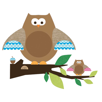 RoomMates wall decal One Decor Owl Branch Peel & Stick, assembled motif of the large and small owl on a branch, isolated on a white background