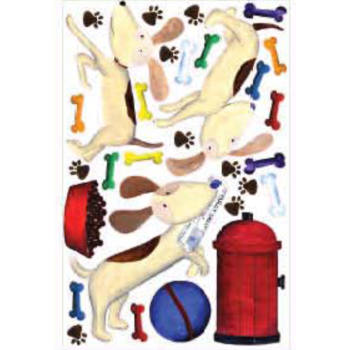 RoomMates Wandbild Doggie Treats, Klebebogen mit Hundemotiven, Knochen und Pfotenabdrücken auf weißem Untergrund