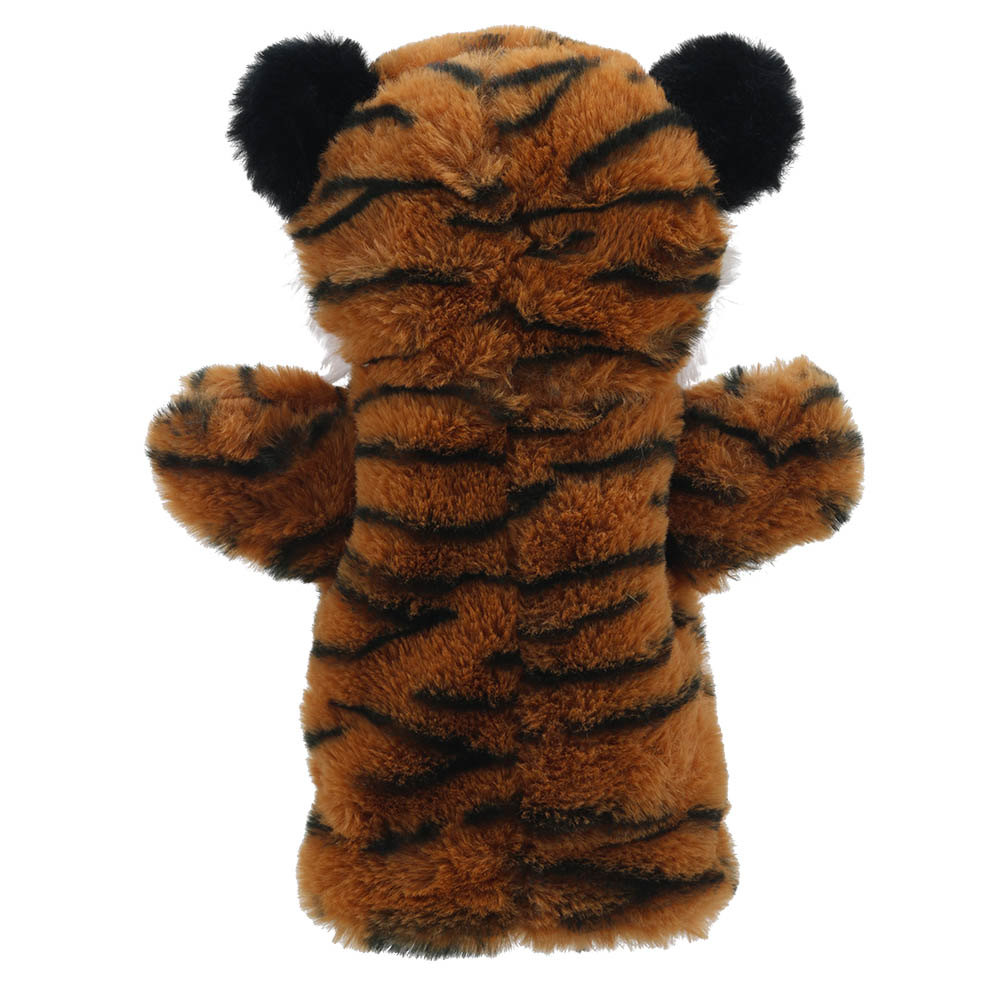 The Puppet Company Baby-Handpuppe Tiger, orangefarbener Tiger mit schwarzen Ohrspitzen, Rückansicht