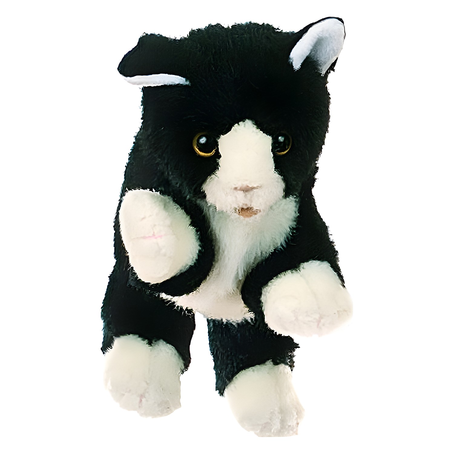 Living Puppets hand puppet black and white cat with a white muzzle, white paws and amber eyes, front view