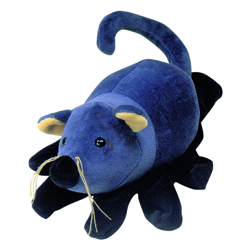 Beleduc Handpuppe Maus mit dunkelblauem Fell, langem Schwanz und Barthaaren