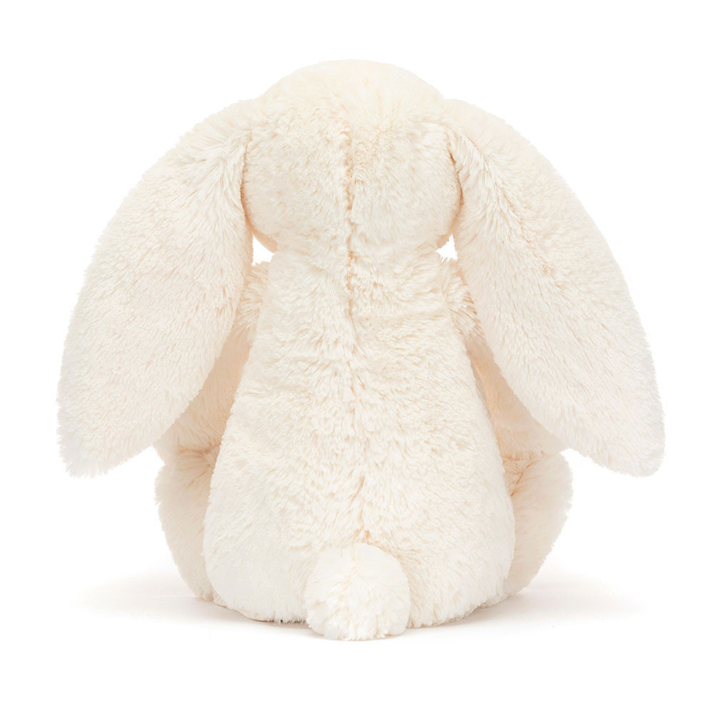 Jellycat Kuscheltier Blossom Bunny Berry Cream, cremefarbenes Hasen-Plüschtier, Rückansicht mit langen Schlappohren