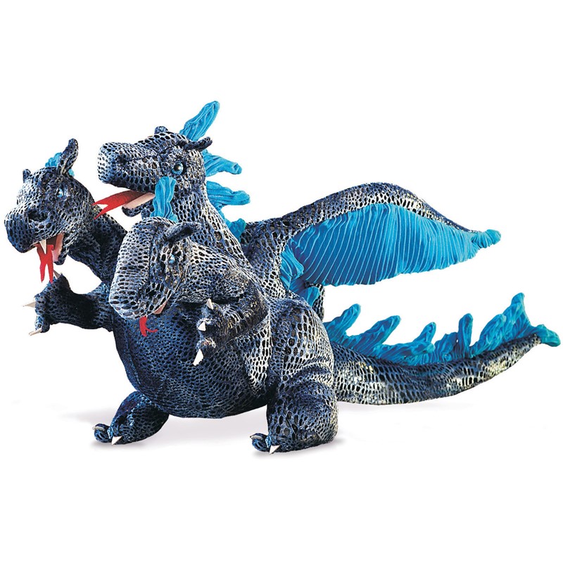 Folkmanis hand puppet blue three-headed dragon