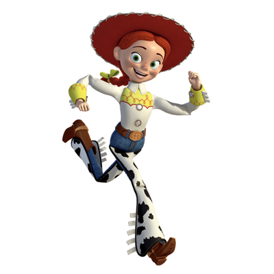 RoomMates wall decal Disney Pixar Toy Story Jessie, Jessie in a jumping pose with a red hat, isolated on a white background