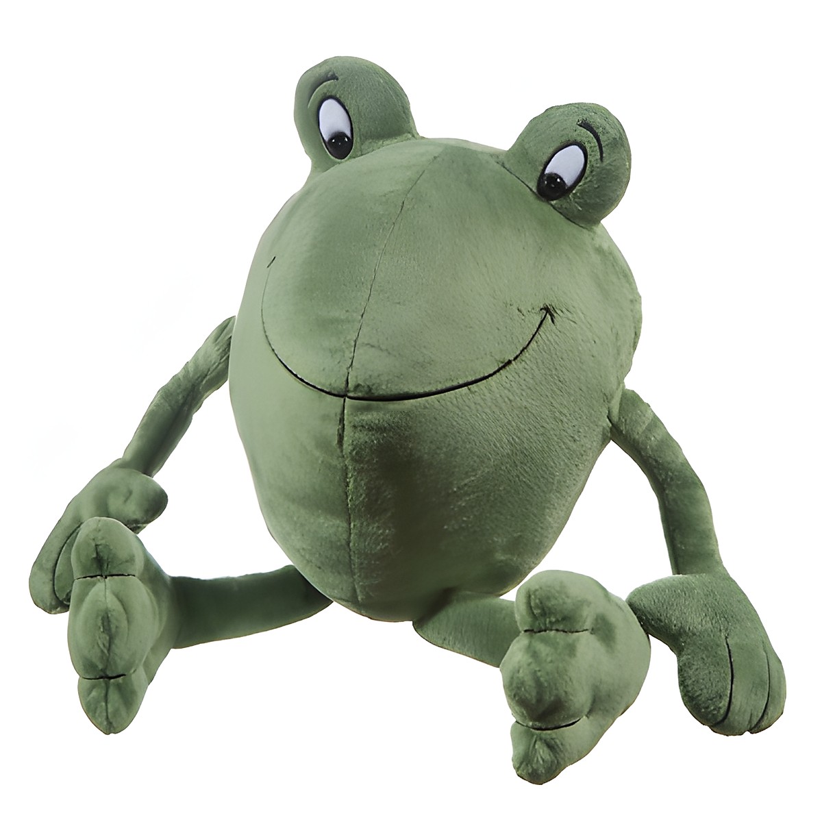 Heunec plush figure Guenter the frog, green plush frog with an egg-shaped body and large round eyes, seated