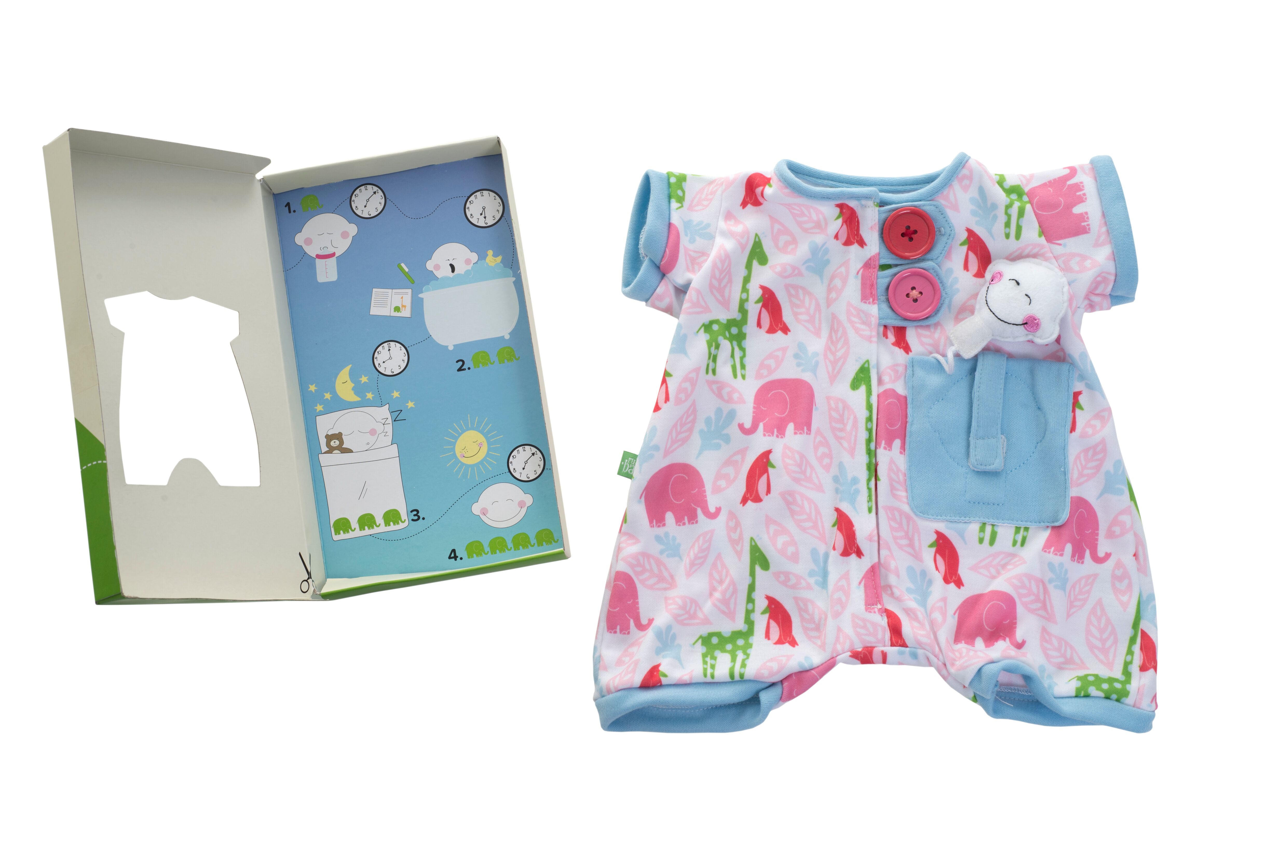 Pocket Friends pyjamas in pink by Rubens Barn with pocket animal next to the gift box