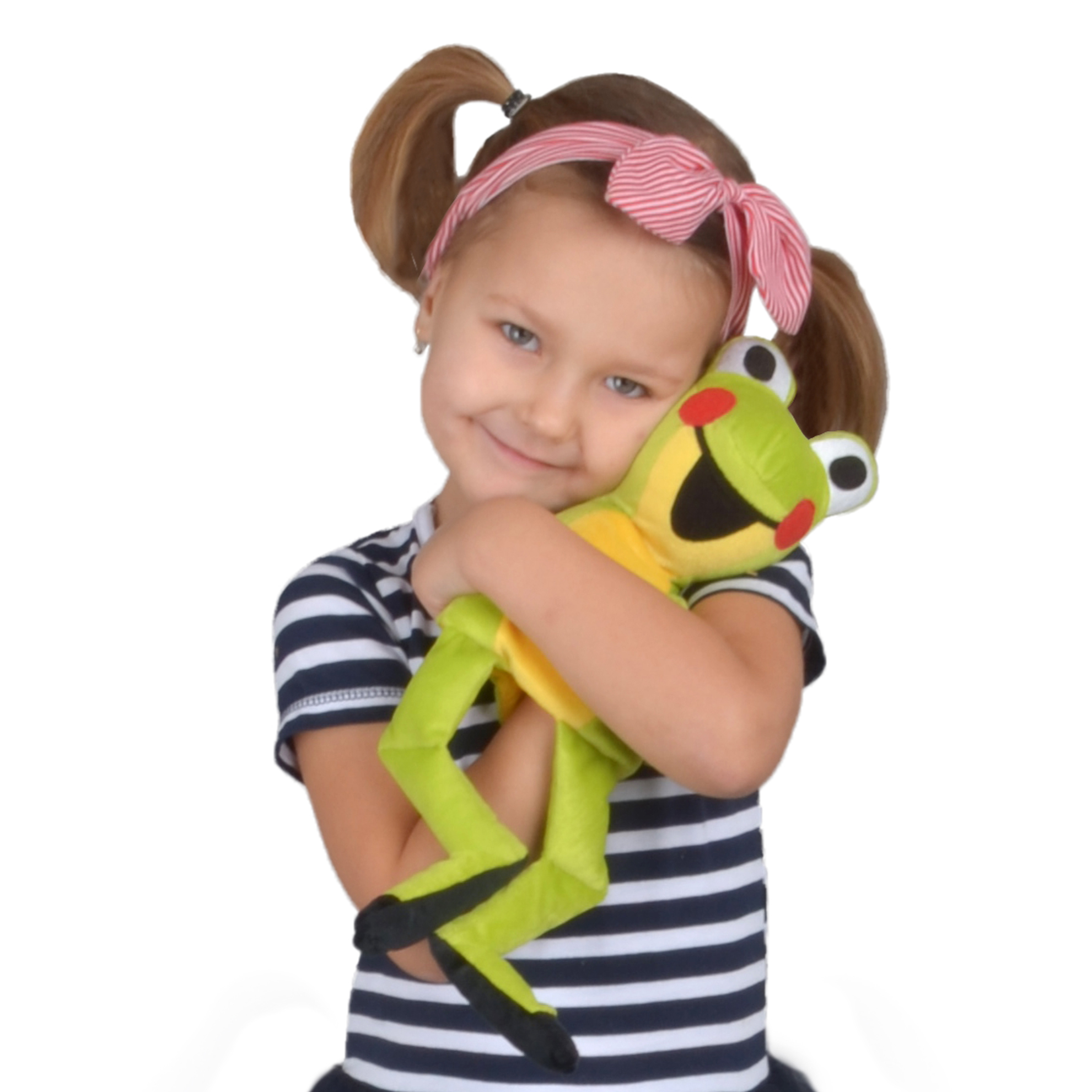 Kind umarmt die Kasperlepuppe Frosch aus der Serie Der kleine Maulwurf von munabo