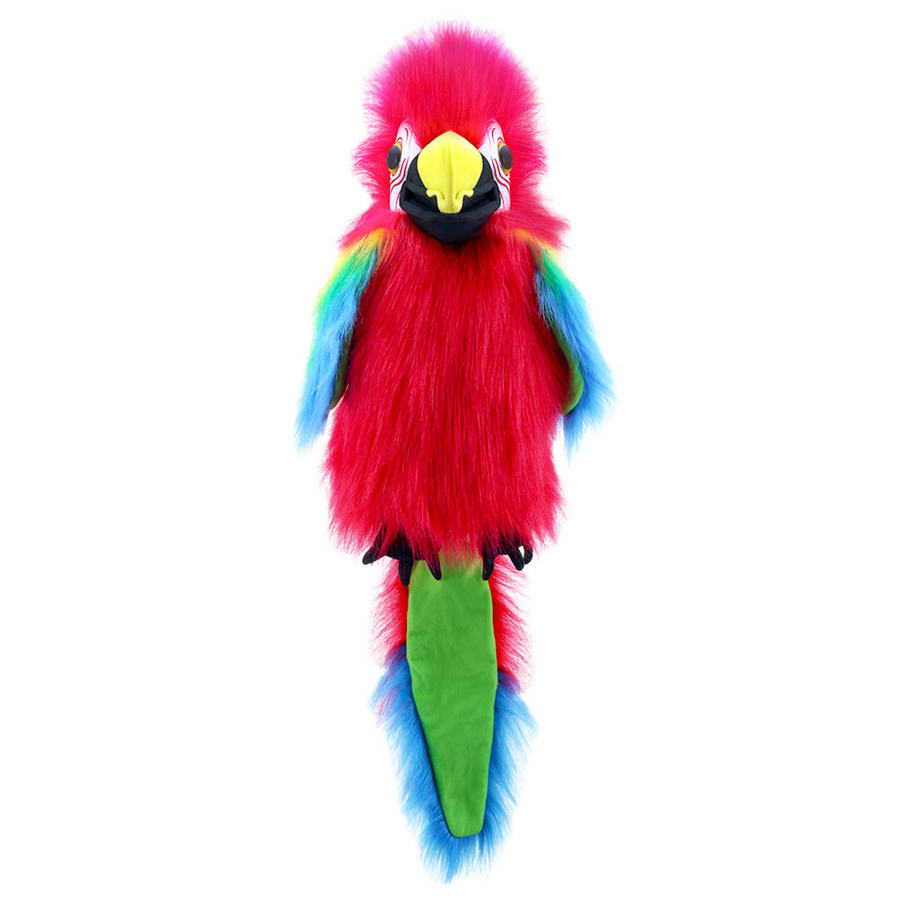 The Puppet Company Handpuppe Amazonas-Papagei mit Geräusch, rot-grün-blauer Papagei mit gelbem Schnabel, Frontansicht