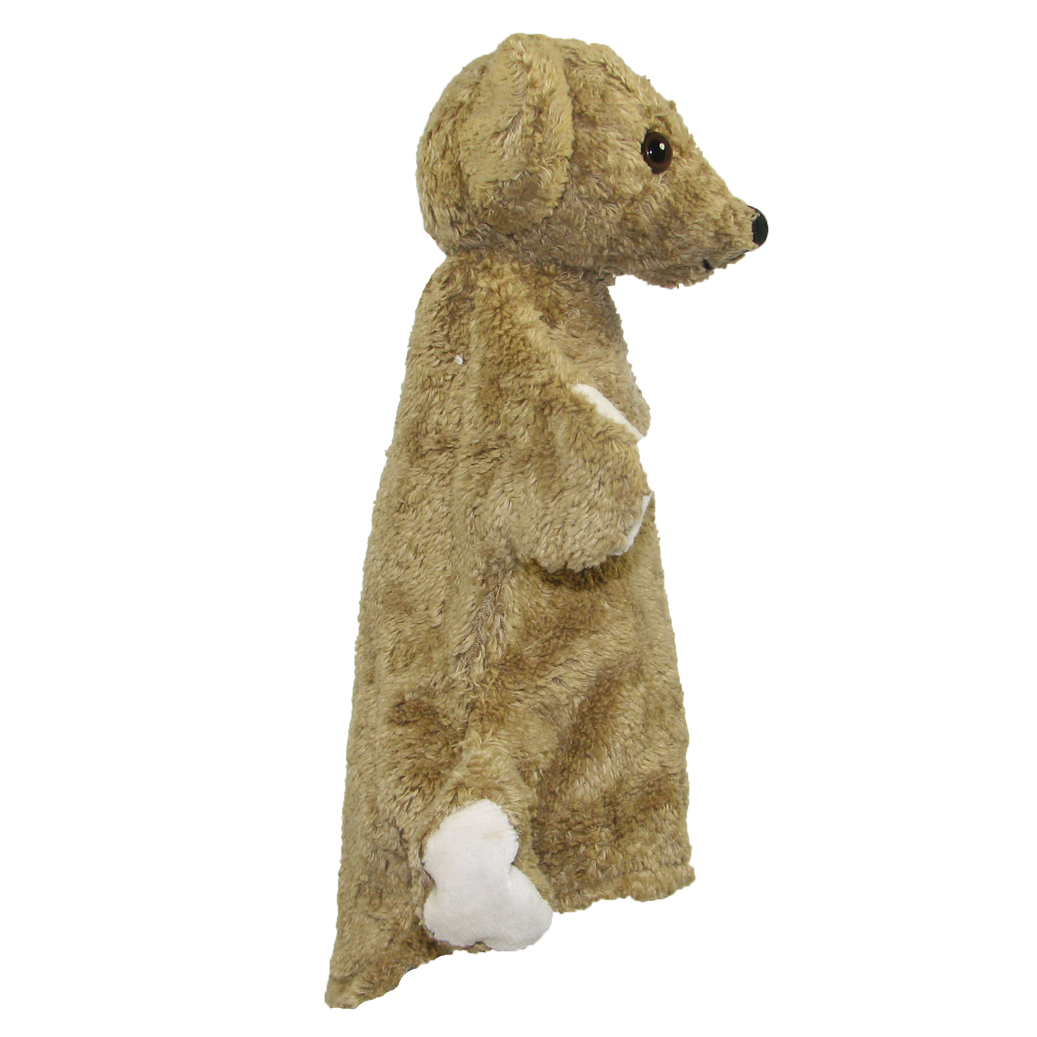 Kallisto Handpuppe Bär karamell, Seitenansicht mit weißer Pfote und länglicher Schnauze