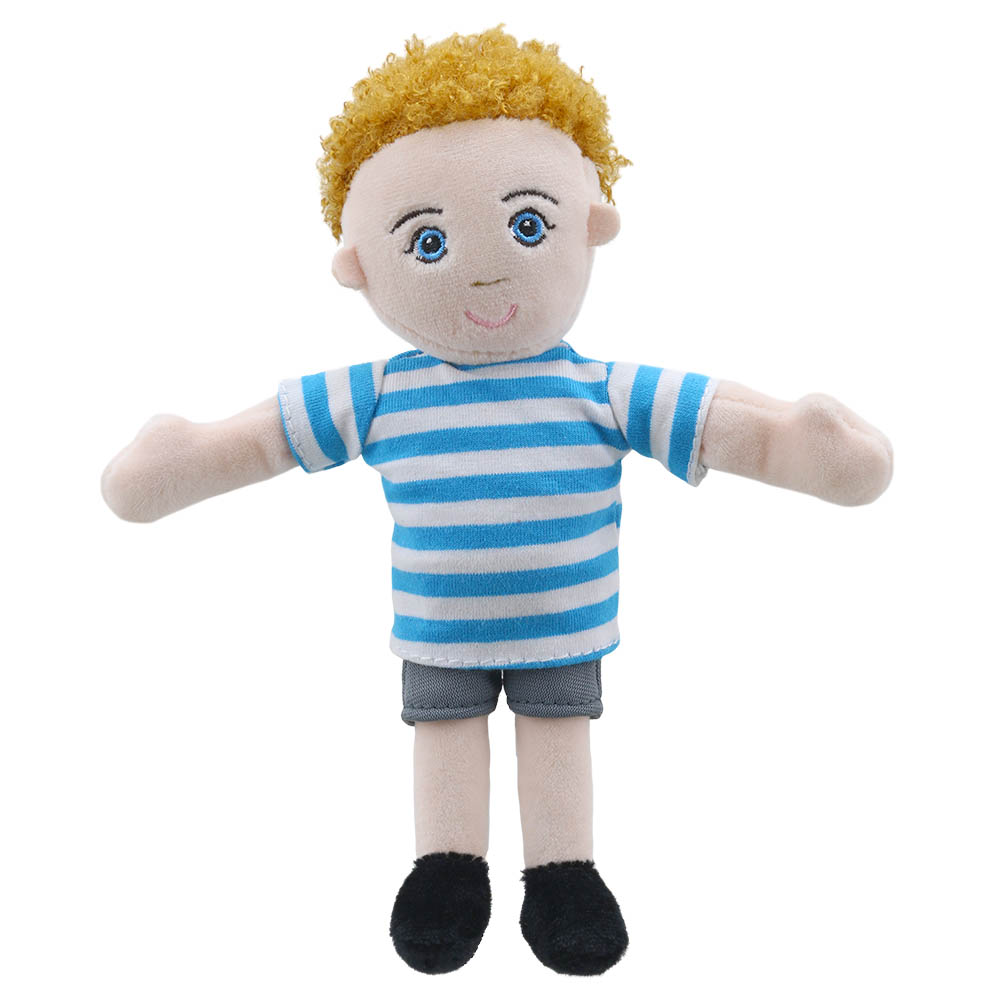 Finger puppet boy (blue/white top) - Puppet Company Finger puppet boy (blue/white top) - Puppet Company