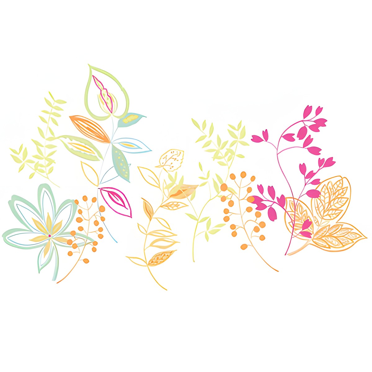 RoomMates wall decal Graphic Leaves, decal sheet with colourful graphic leaf and blossom motifs on a white background