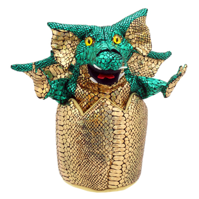 Hand puppet green baby dragon in egg - Puppet Company