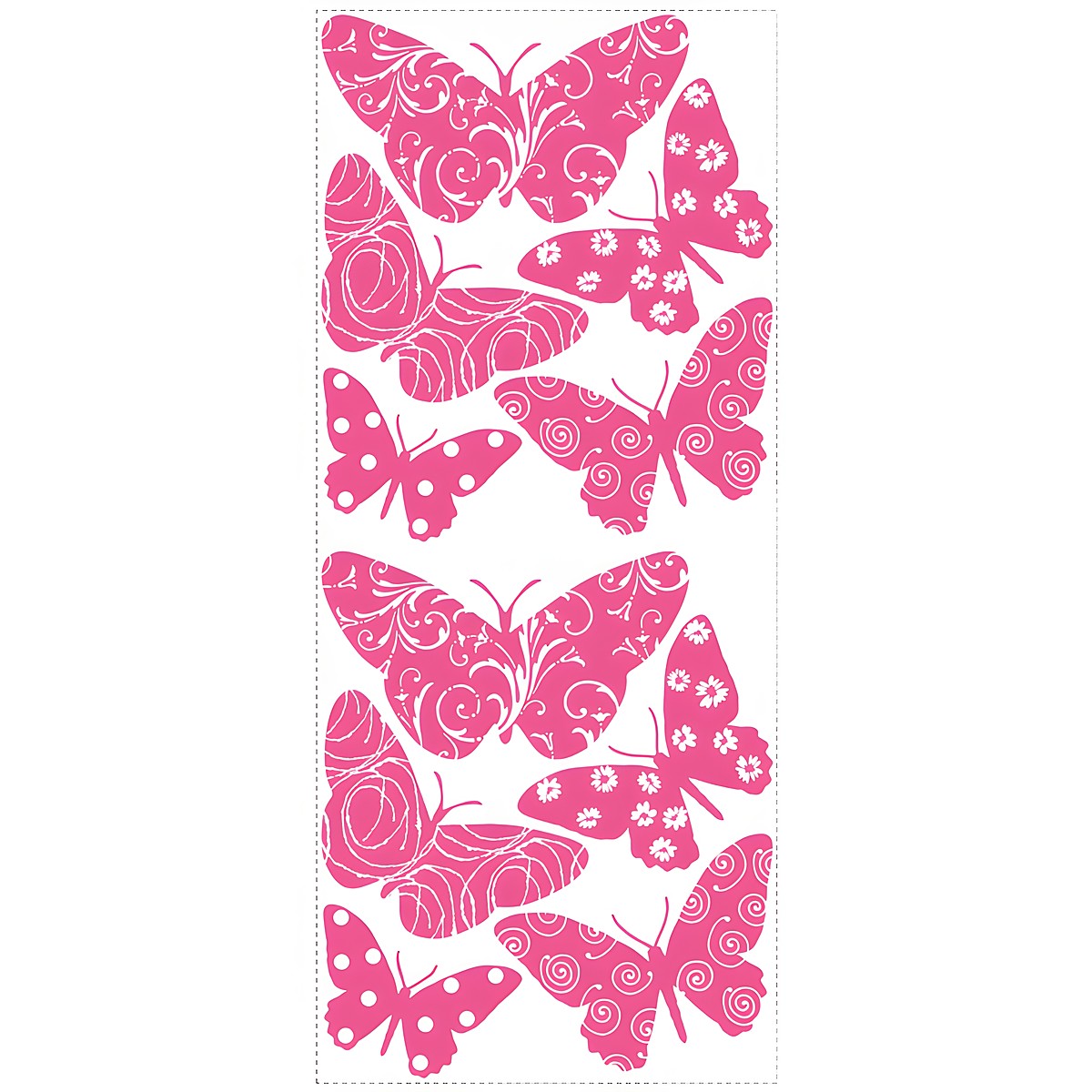 RoomMates Wandbild Flocked Butterfly, Klebebogen mit pinken gemusterten Schmetterlingsmotiven auf weißem Untergrund