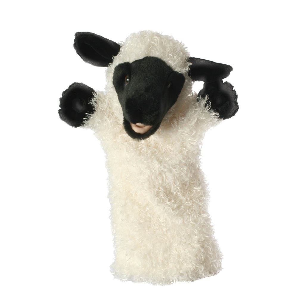 The Puppet Company Baby-Handpuppe Schaf, weiße Schaf-Handpuppe mit lockigem Fell und schwarzem Gesicht