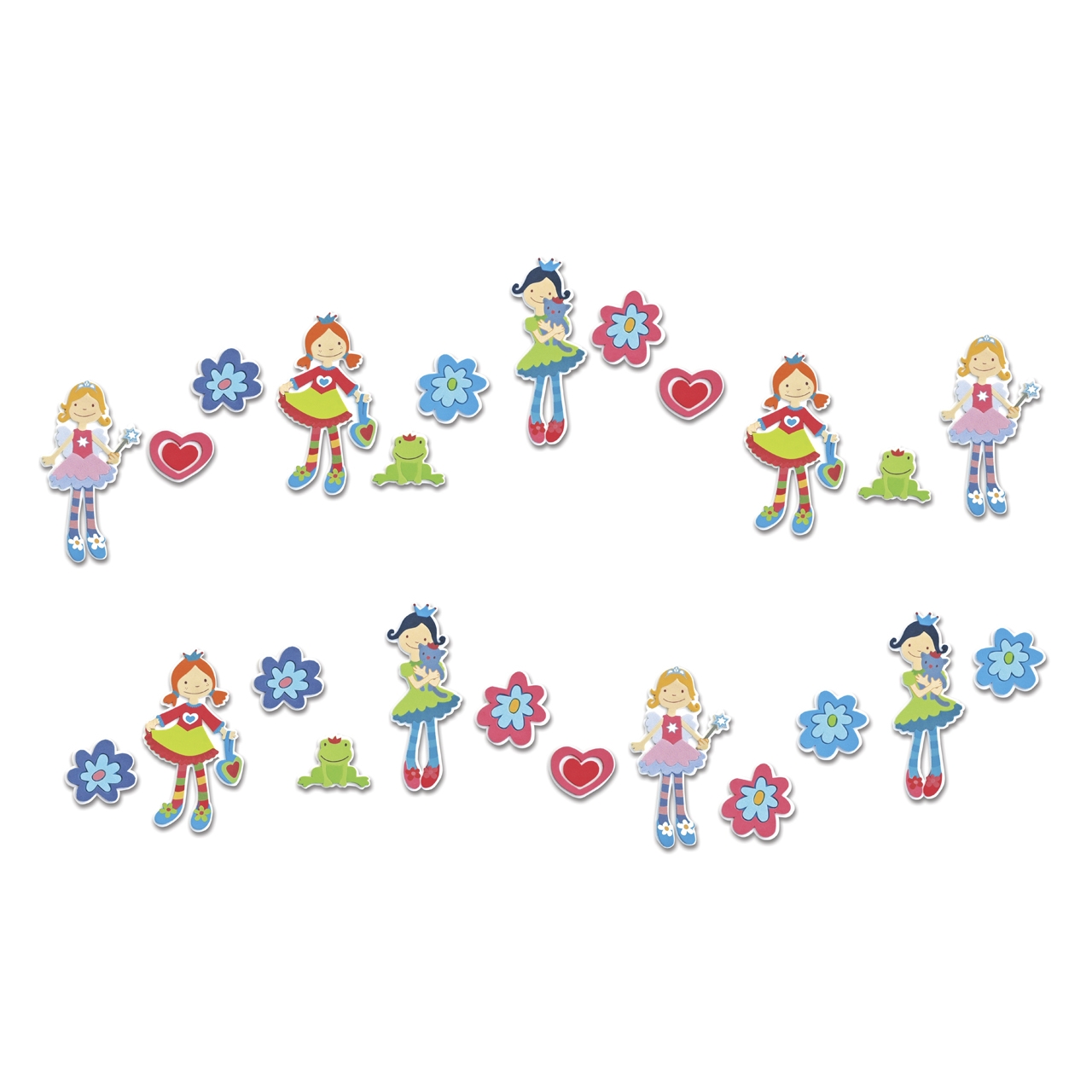 decofun Mini-Wanddekoration Zi Za Zou, kleine Feenfiguren mit Blumen, Fröschen und Herzen im wiederkehrenden Muster