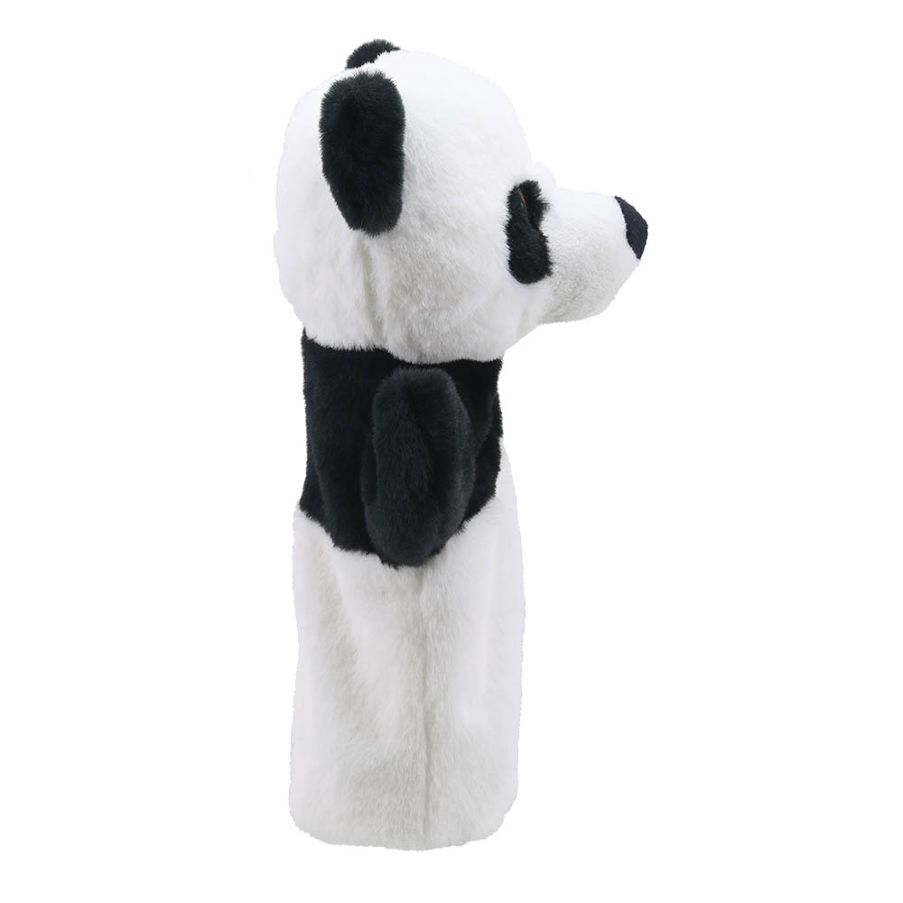The Puppet Company Baby-Handpuppe Panda, weiße Handpuppe mit schwarzem Ohr, Seitenansicht von rechts