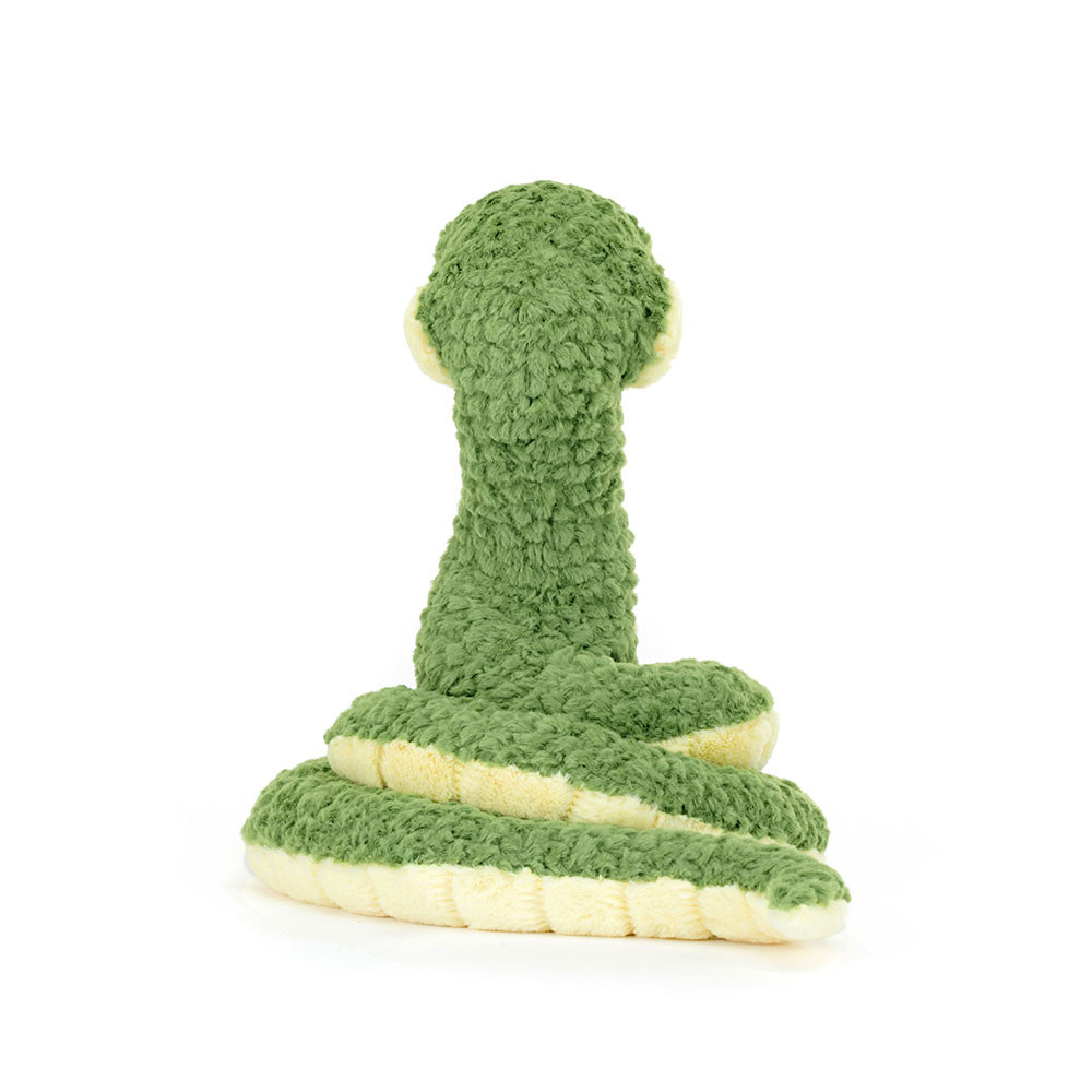 Jellycat Kuscheltier Schlange Cizi Snake, Rückansicht des aufgerichteten Kopfes mit geringeltem Körper