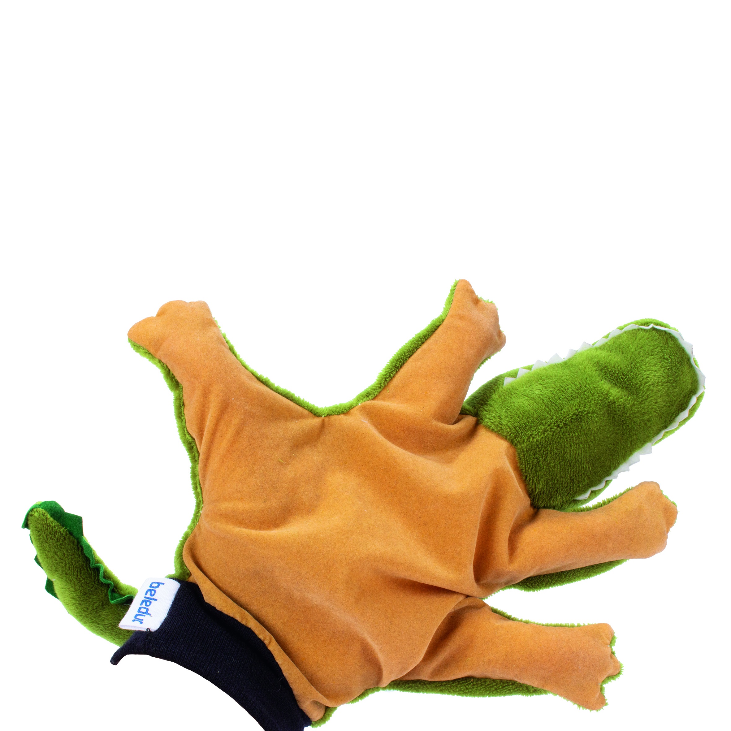 Beleduc hand puppet crocodile, underside with hand opening, inside view