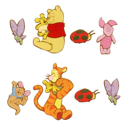 decofun wall decoration Winnie the Pooh Baby, Winnie the Pooh holding Piglet, a ladybird, Tigger holding Roo and a dragonfly