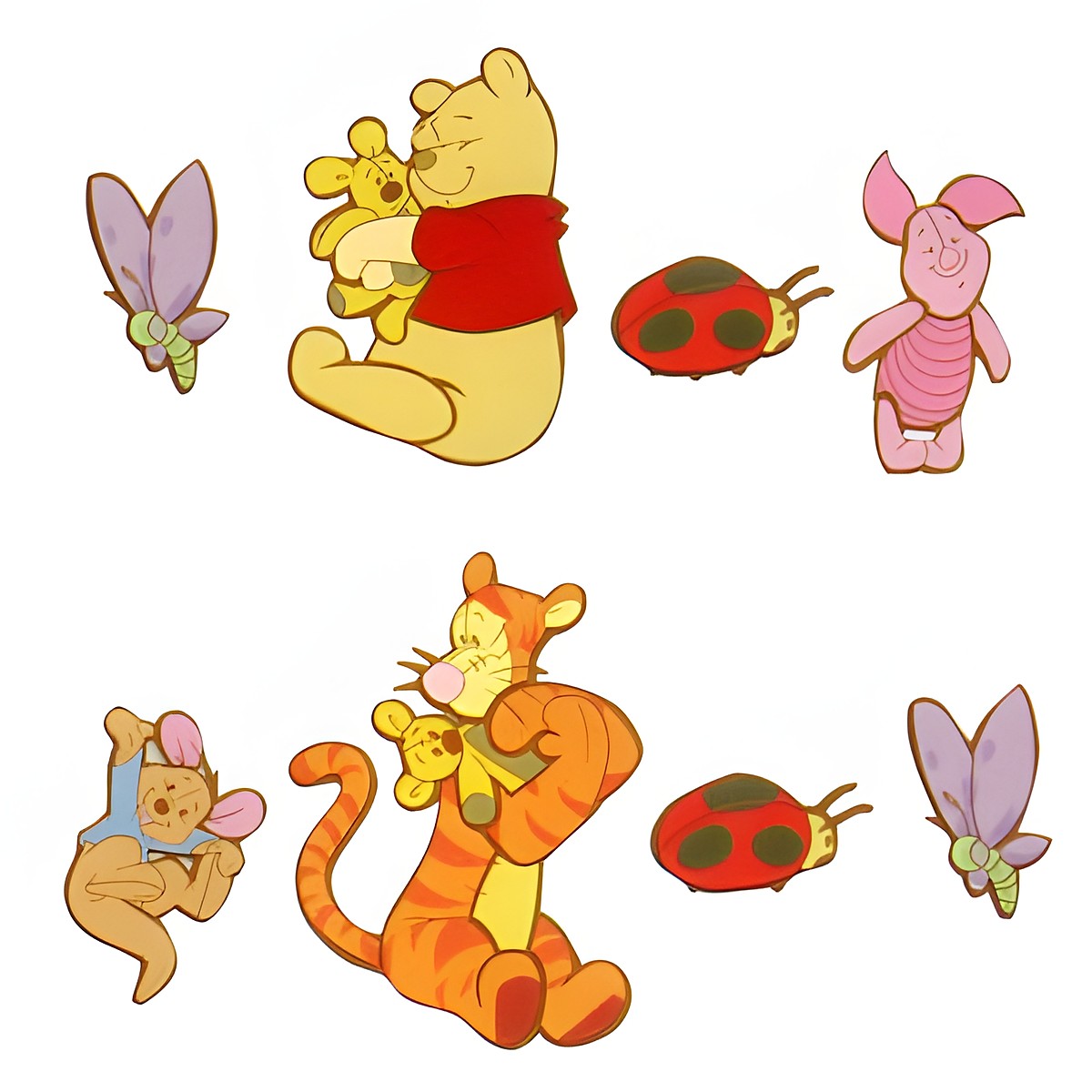 decofun wall decoration Winnie the Pooh Baby, Winnie the Pooh holding Piglet, a ladybird, Tigger holding Roo and a dragonfly