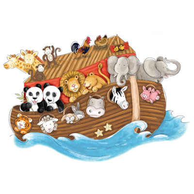 RoomMates Wandbild Noah's Ark, Nahaufnahme der Arche mit Löwe, Elefant, Panda, Zebra und Schwein ohne Regenbogen und Vögel
