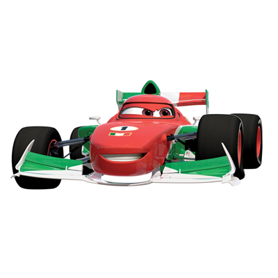 RoomMates wall decal Disney Pixar Cars Francesco Bernoulli, red and green race car with the RSN logo, isolated on a white background