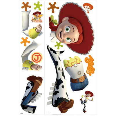 RoomMates wall decal Disney Pixar Toy Story Jessie, two decal sheets with the Jessie character and cowboy boot motifs on a white background