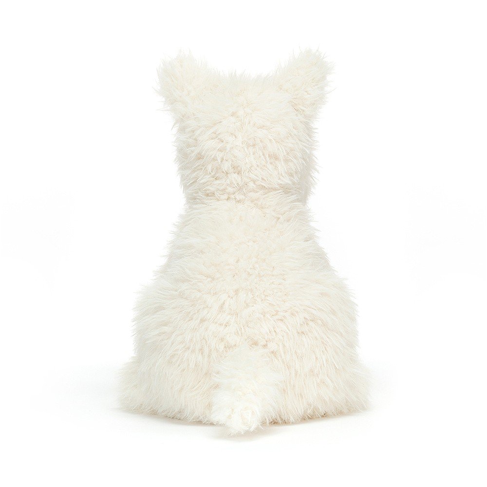Jellycat Kuscheltier Scottish Terrier Munro Scottie Dog, Rückansicht mit zottigem cremefarbenem Fell