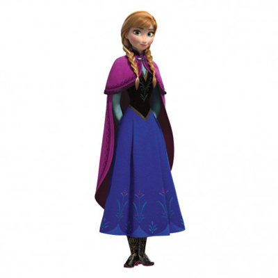 RoomMates wall decal Disney Frozen Anna with Cape, single motif of the Anna character in a blue dress and pink cape on a white background