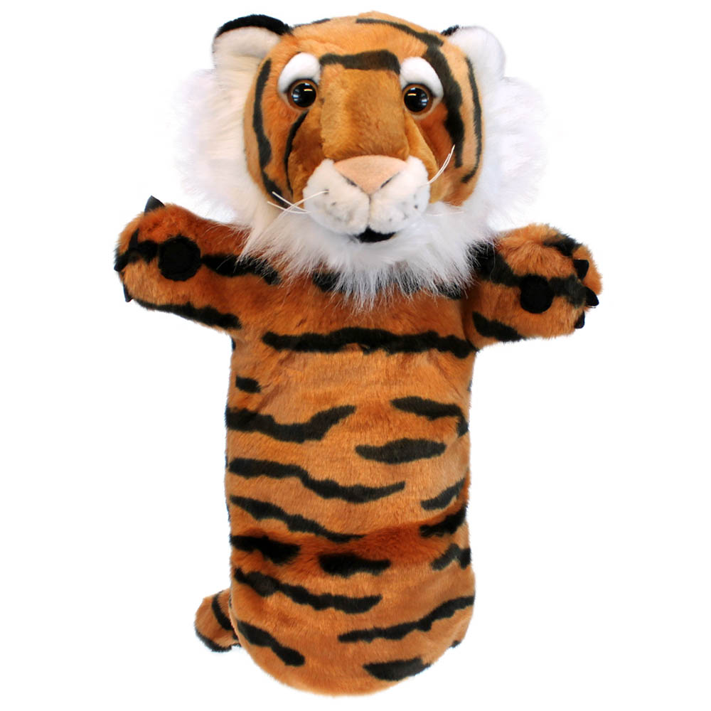 The Puppet Company Baby-Handpuppe Tiger, orange-schwarz gestreifte Tiger-Handpuppe mit weißem Fell um die Schnauze