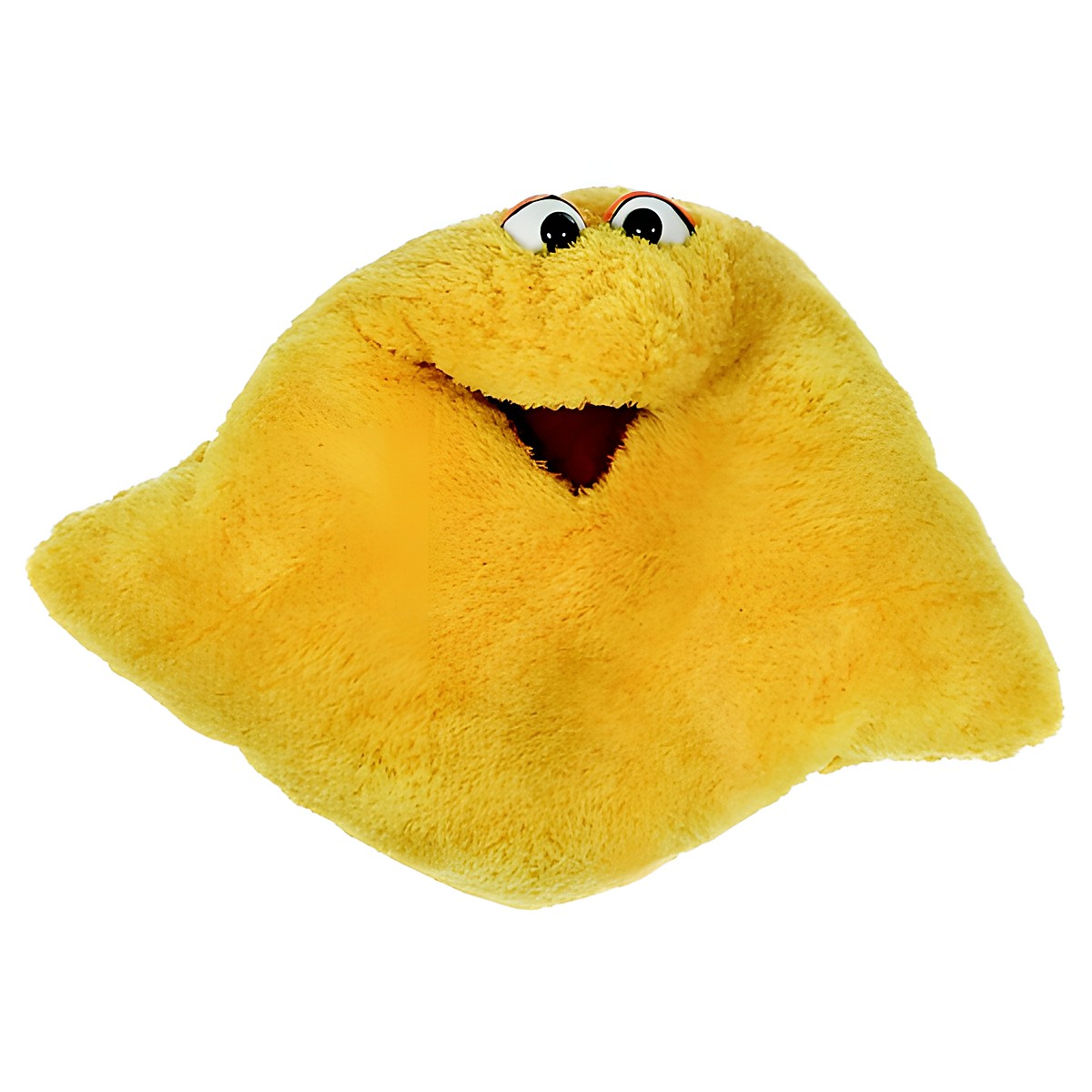 Living Puppets dream cuddle cushion in yellow, plush cushion with a face and an open mouth
