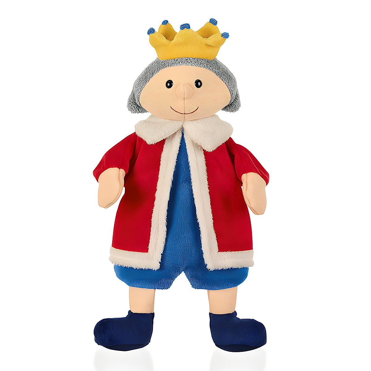 Sterntaler Baby-Handpuppe König, gelbe Krone, rote Jacke mit weißem Pelzbesatz und blaue Hose