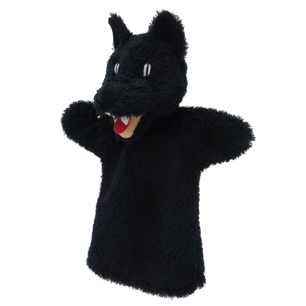 Hand puppet wolf, black - Czech handicraft