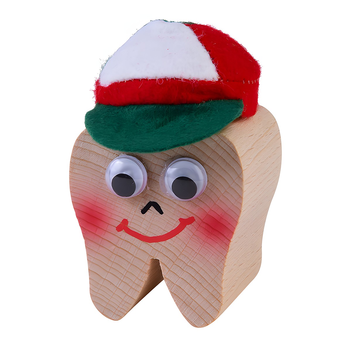 Kersa milk tooth box boy Timo made of wood with a red and white cap and green peak, closed
