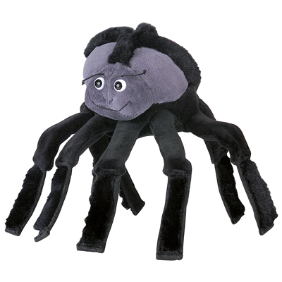 Beleduc Handpuppe Spinne mit grauem Körper, schwarzen Beinen und großen Augen